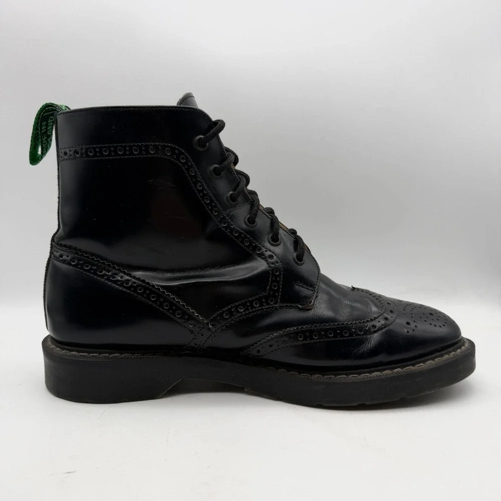 Solovair Boots Mens UK 9 Black Hi-Shine 6 Eye Brogue Wing Tip Made in England